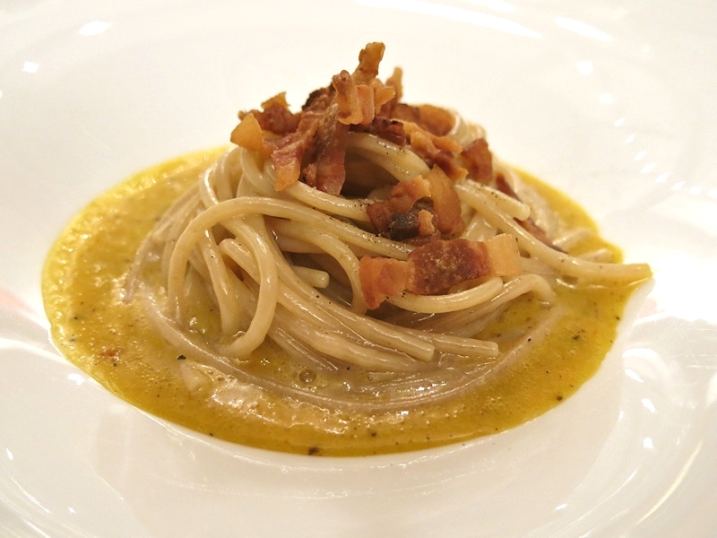 carbonara destrutturata, Postale, Chef Marco Bistarelli, Perugia 