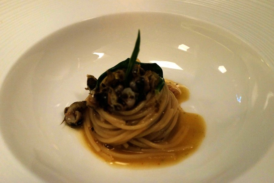 spaghetti olio, peperoncino, Il Pagliaccio, Chef Anthony Genovese, Roma