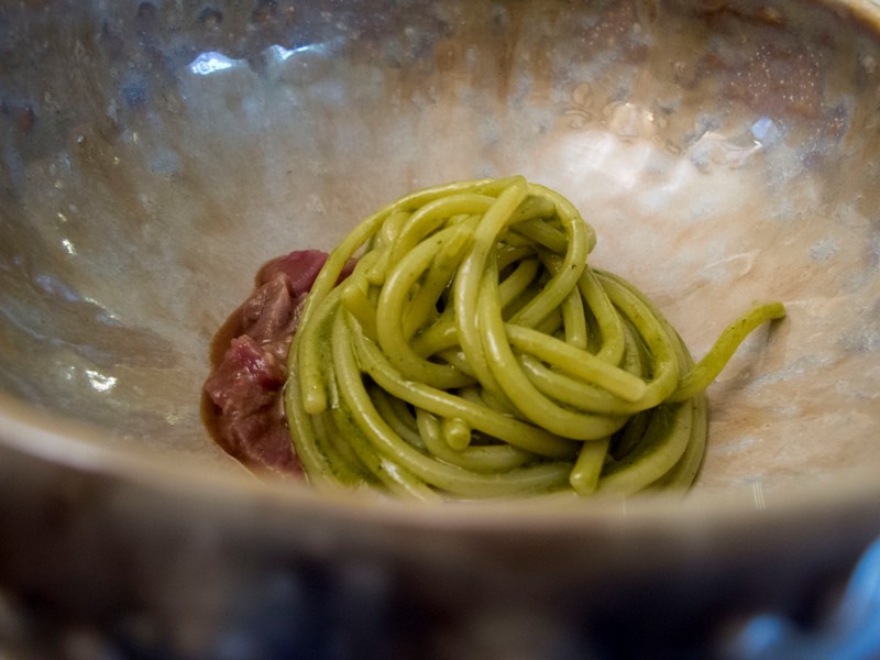 spaghetti al fieno, Il Tiglio, Chef Enrico Mazzaroni, Montemonaco, Marche