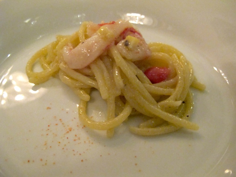 Spaghetto con gambero rosso, La Torre a Villa Laetitia, Chef Ciavattini, Roma