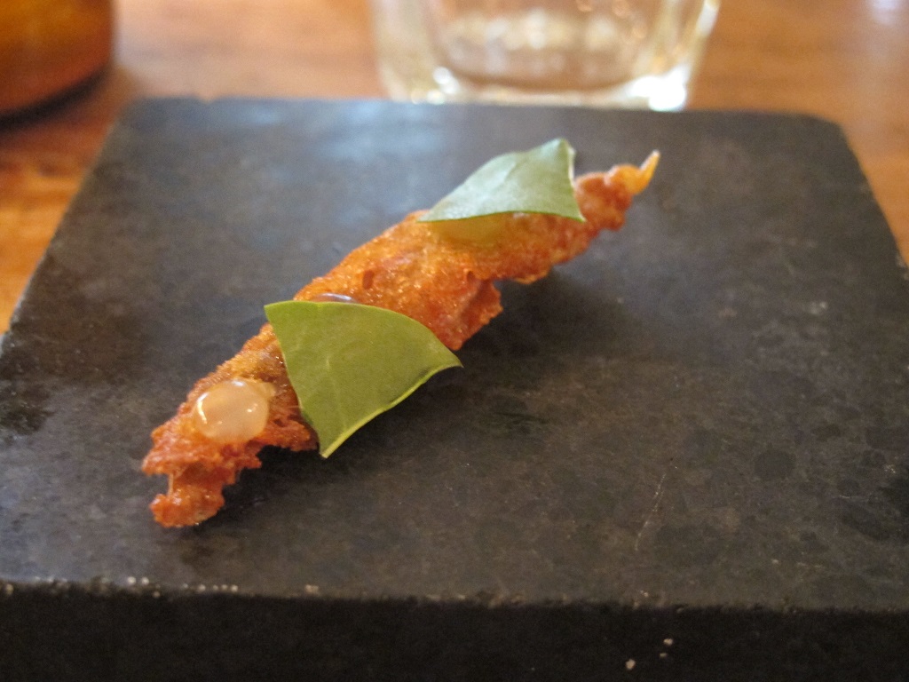 acciuga fritta con foglie di acetosella, The Dairy, Chef Robin Gill, London